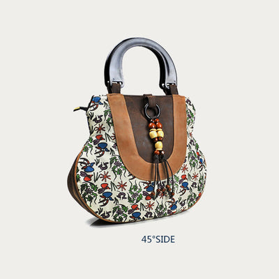 Top-Handle Bag For Women Ethnic Style Printing Canvas Handbag