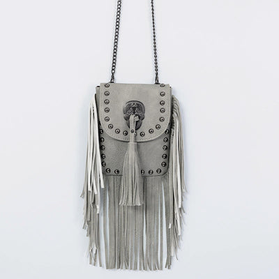 Rivet Tassel Bag For Women Vegan Leather Crossbody Phone Bag