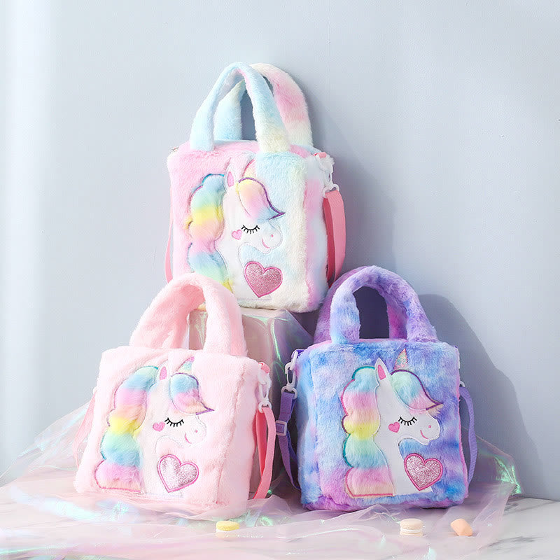 Handbag For Kids Cute Cartoon Embroidered Plush Unicorn Crossbody Bag