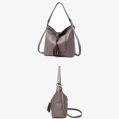 Tassel Tote Elegant Solid Color Leather Purse For Commuter