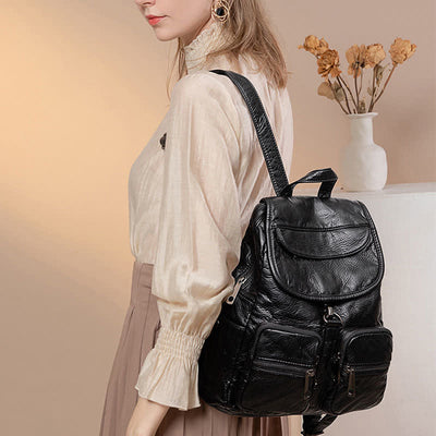 Soft Leather Travel Backpack Small Waterproof Casual Daypack Backpacks for Women