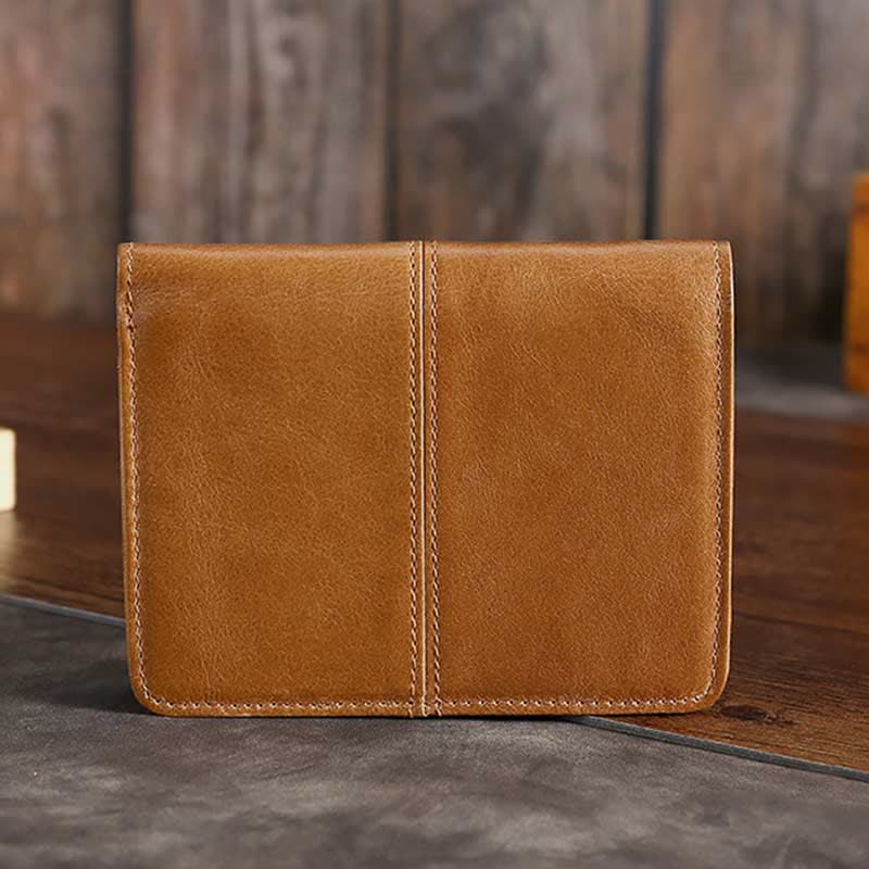 Men Bifold Wallet Real Leather RFID Blocking Short Wallet Coin Purse