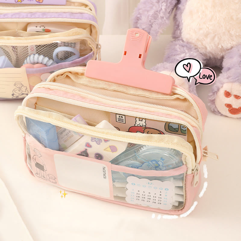 Pencil Case For Students Three Layer Transparent Simple Storage Case