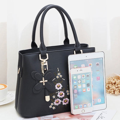 Floral Vegan Leather Purse For Outing Elegant Women Crossbody Handbag