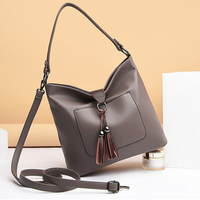 Tassel Tote Elegant Solid Color Leather Purse For Commuter