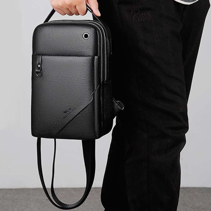 Men's Leather Sling Backpack Chest Crossbody Shoulder Bag for Travel Hiking