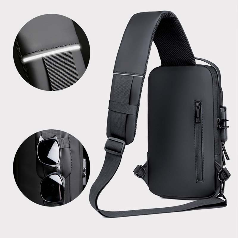 Anti-theft Waterproof Large Capacity Casual Sling Bag With USB Charging Port & Reflective Strip