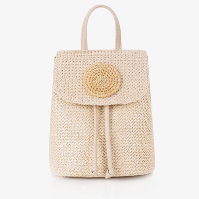 Women Straw Backpack Summer Beach Woven Drawstring Handbag Shoulder Bag