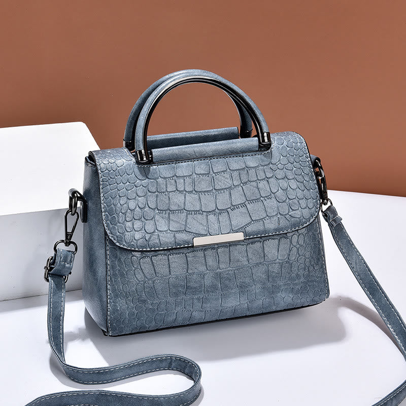 Crocodile Print Vegan Leather Purse For Women Classic Solid Handbag