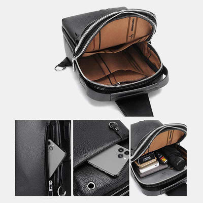 Men's Leather Sling Backpack Chest Crossbody Shoulder Bag for Travel Hiking