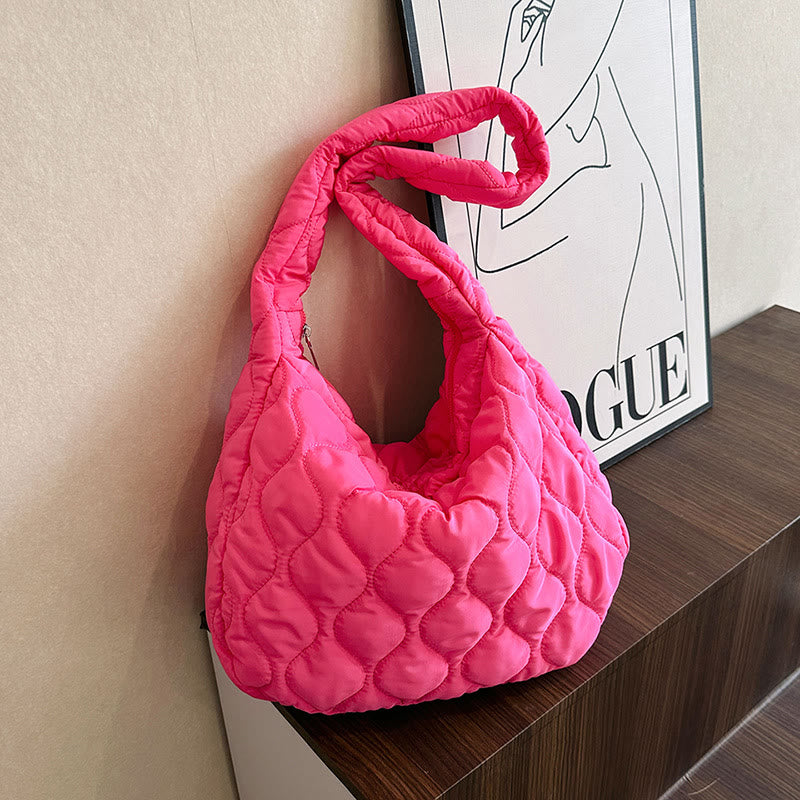 Down Nylon Tote For Winter Solid Color Diamond Crossbody Bag