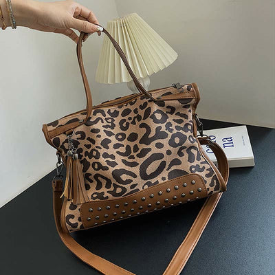 Leopard Print Tote For Women Commuter Rivet Durable Crossbody Bag