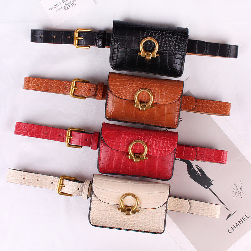 Stylish Waist Bag Retro Crocodile Print Mini Belt Purse