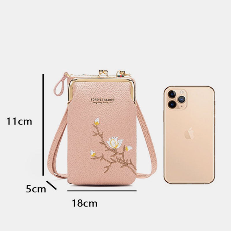 Multi-Slot Elegant Floral Embroidery Crossbody Phone Bag