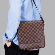 Messenger Bag For Men Leissure Plaid PU Leather Crpssbody Bag