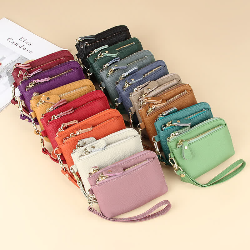 Women's Small Genuine Leather Wristlet Clutch Wallet Purse Card Holder