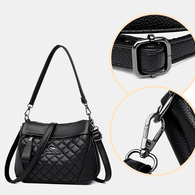 3 Layer Quilted Faux Leather Crossbody Bag Purse For Women