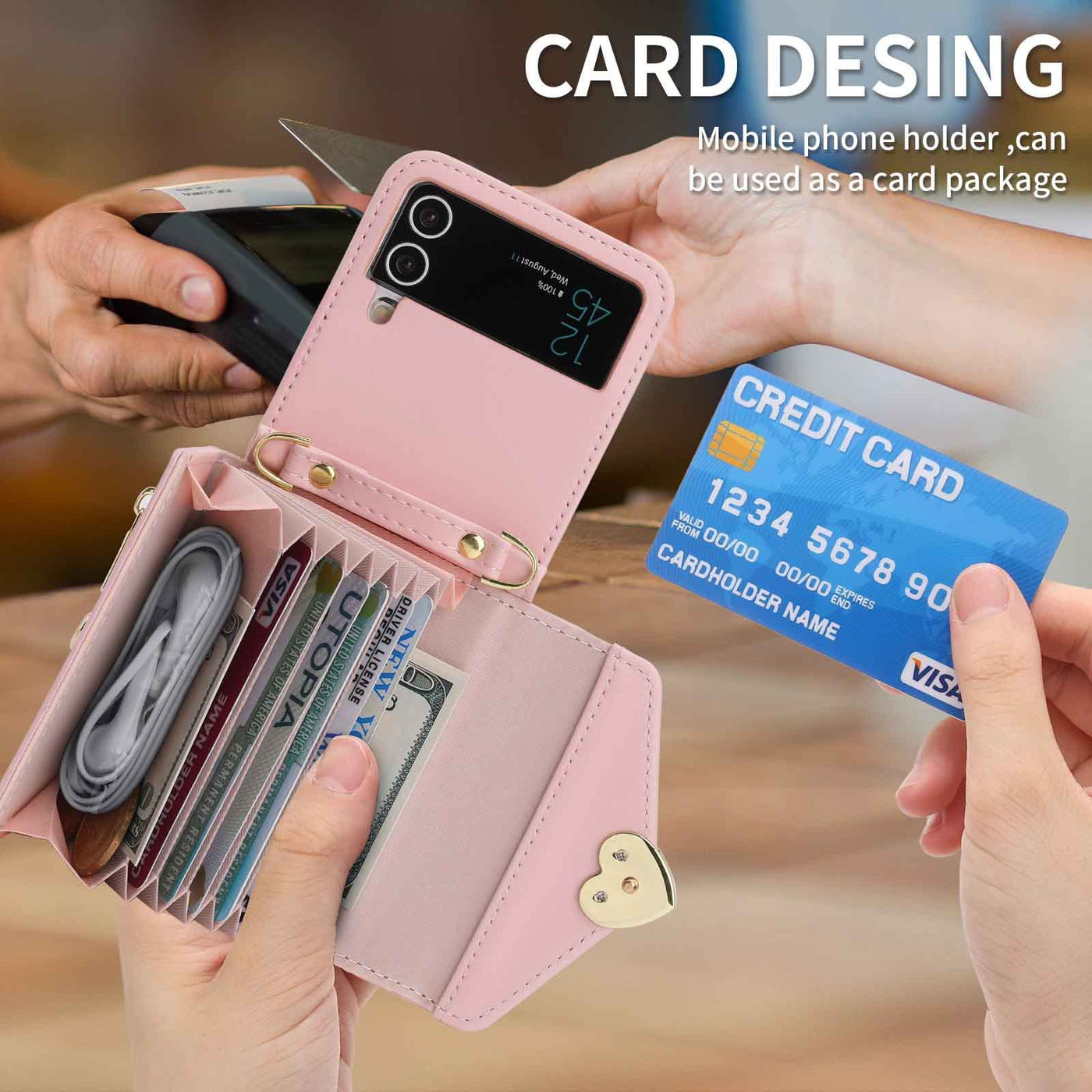 Phone Case For Samsung Card Zipper Protective Cover Purse