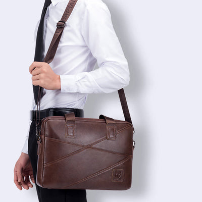 Briefcase For Men Business Solid Color Genuine Leather Crossbody Bag