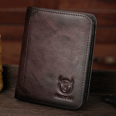 Wallet For Men Genuine Leather Vertical Multiple Slot Short Purse