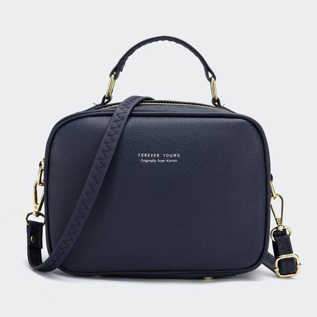 Top-Handle Bag for Women Simple Plain Color PU Leather Crossbody Bag