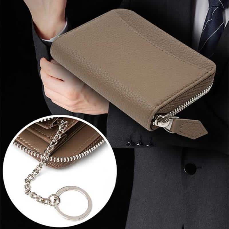 RFID Blocking Small Compact Zip Around Wallet Genuine Leather Coin Purse