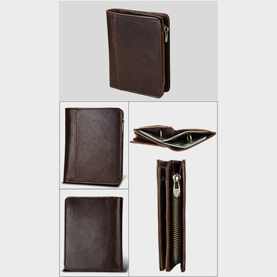 Wallet For Men Retro Genuine Leather Multi Pocket Money Clip