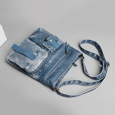 Crossbody Bag For Women Washed Casual Denim Leather Shoulder Bucket Bag