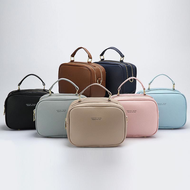 Top-Handle Bag for Women Simple Plain Color PU Leather Crossbody Bag