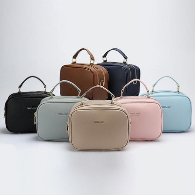 Top-Handle Bag for Women Simple Plain Color PU Leather Crossbody Bag