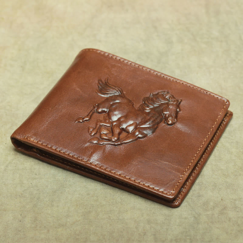 Wallet For Men Minimalist Retro Horse Print Leather Money Clip Short Purse