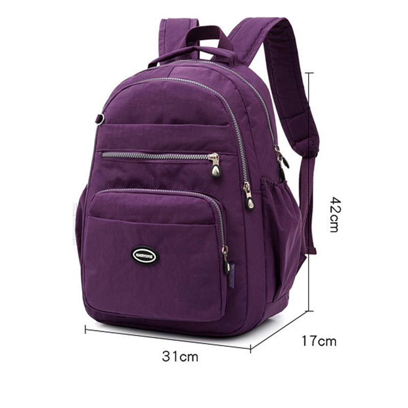 Multi-Pocket Nylon Backpack Lightweight Casual Travel Daypack for Women