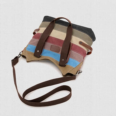 Multifunction Color Block Canvas Handbag Hobo Tote Bag Crossbody Purses