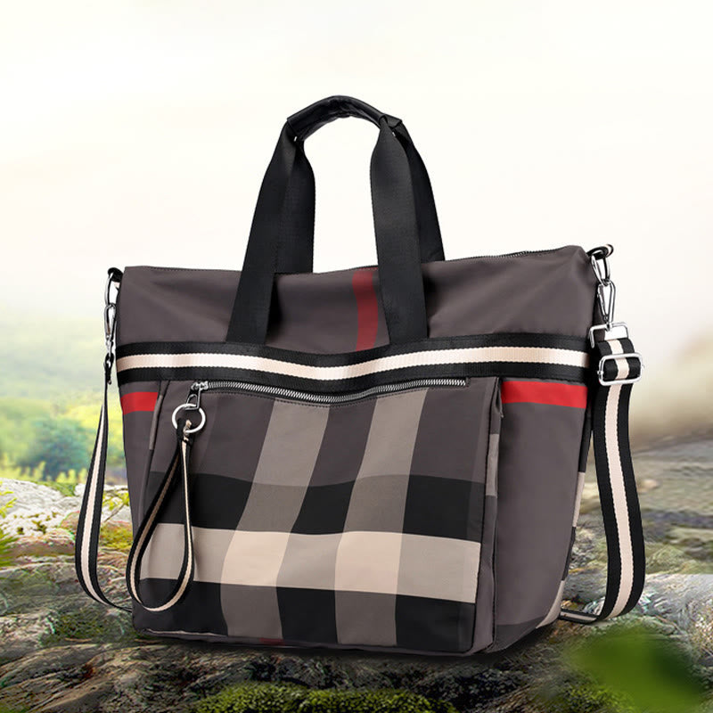 Tote Bag For Women Plaid Pattern Nylon Shoulder Bag