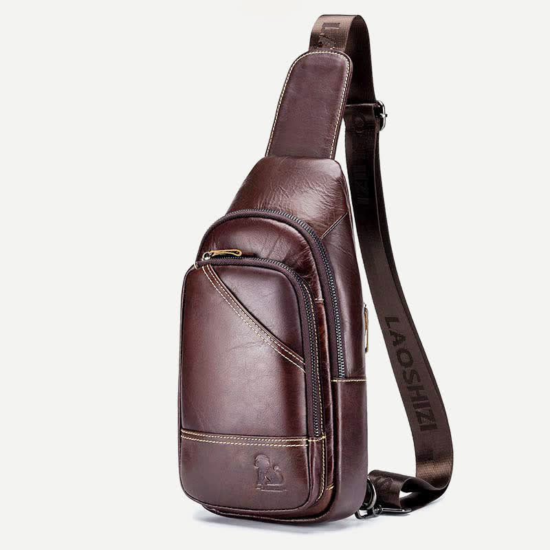 Cowhide Leather Waterproof Casual Sling Bag Daypack Shoulder Chest Bag