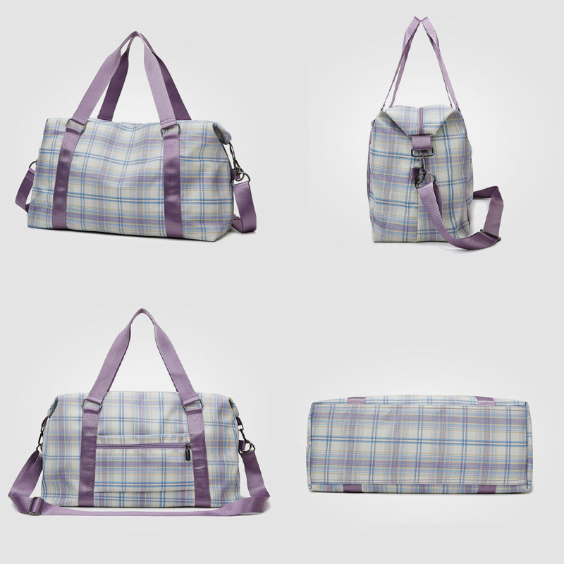 Large Capacity Waterproof Plaid Casual Fitness Travel Handbag