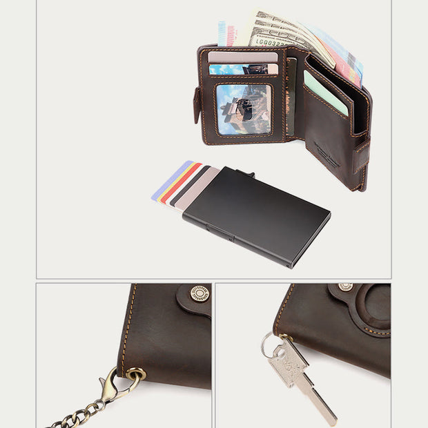 RFID Airtag Chain Protect Wallet Women Men Leather Card Holder