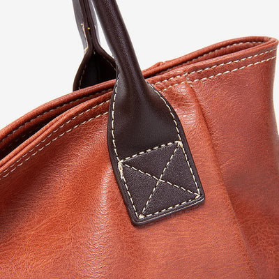 Plain Color Tote Cross Pattern Oil Wax Leather Women Handbag