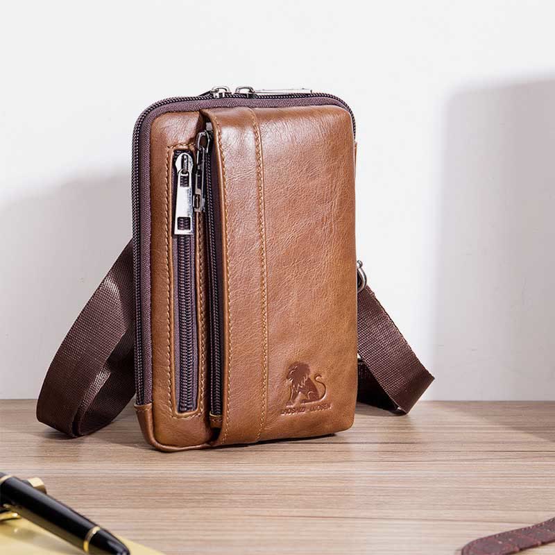 2-Way Use Genuine Leather Belt Loop Holster Mini Crossbody Bag