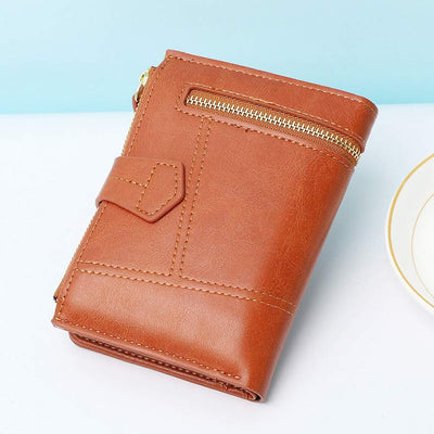 Short Leather Wallet For Women Use Minimalist Folding Coin Purse