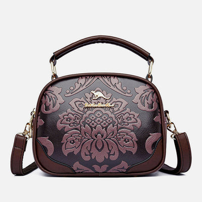 Floral Embossing Handbag For Women Double Compartment Crossbody Bag