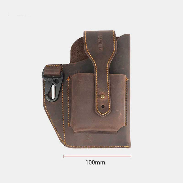 Vintage Outdoor Activity Genuine Leather Waist Phone Bag with Keychain