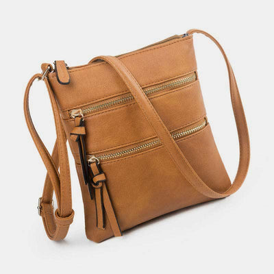 Multifunction Triple Zip Crossbody Bag Trendy Design Leather Shoulder Bag