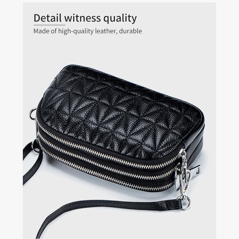 Triple Compartment Lady Bag Diamond Check Embroidered Elegant Crossbody Bag