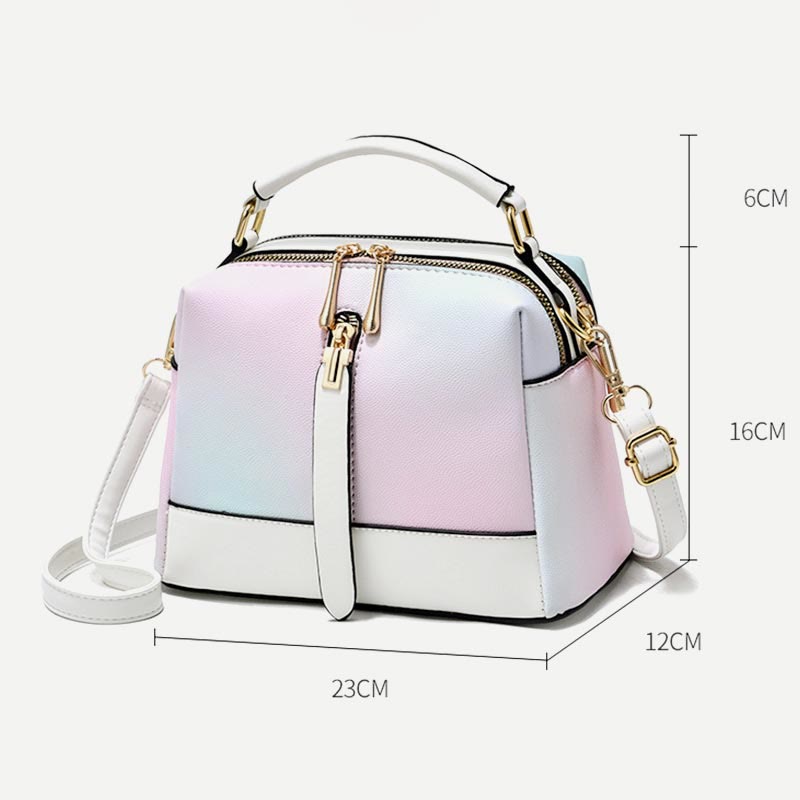 Double Compartment Top-Handle Satchel PU Leather Crossbody Handbag