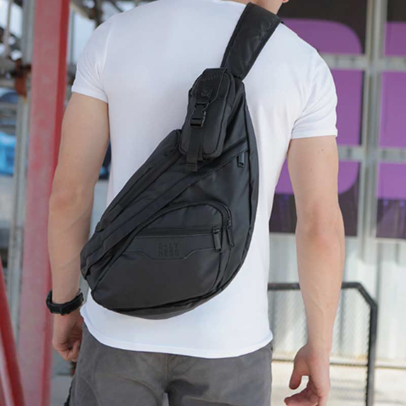 Sling Bag for Men Black Lightweight Nylon Crossbody Chest Bag