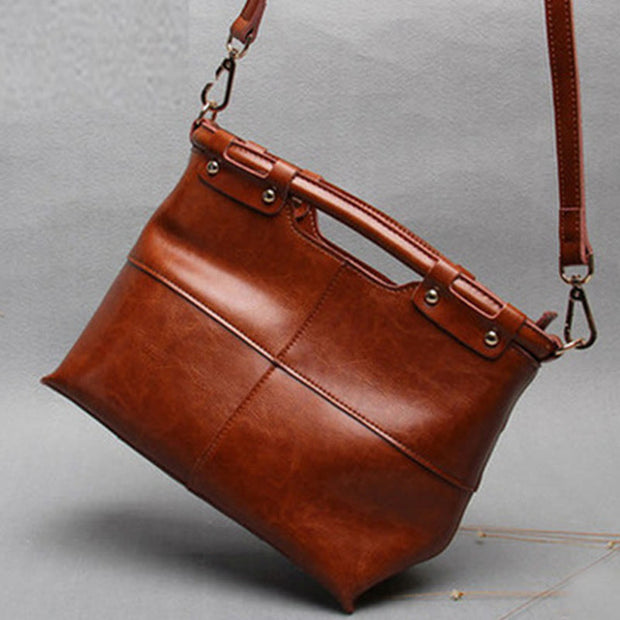 Top-Handle Bag For Women Riveted Cowhide Leather Crossbody Tote Bag