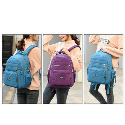 Multi-Pocket Nylon Backpack Lightweight Casual Travel Daypack for Women