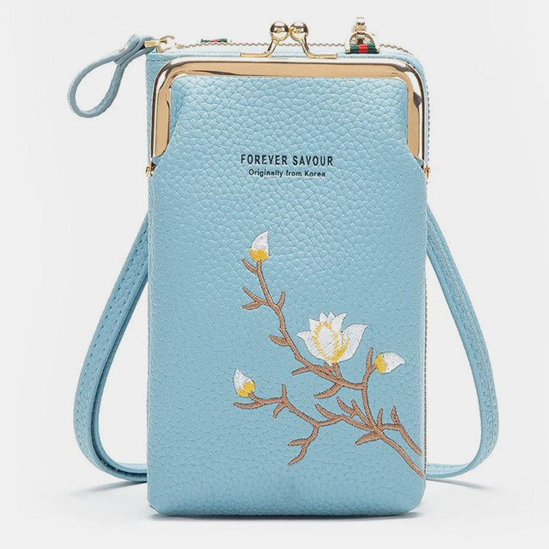 Multi-Slot Elegant Floral Embroidery Crossbody Phone Bag