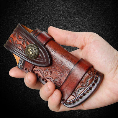 Small Folding Knife Sheath Pouch EDC Handmade Leather Pocket Sheath Tools Case